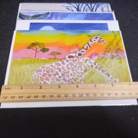 Set of 4 Watercolor Print Animal Themed Blank Greeting Cards W Envelopes - Picture 8 of 9